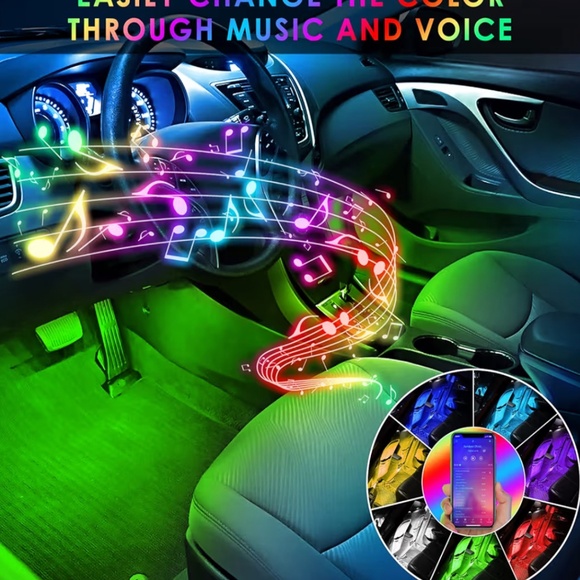 RGB Car Interior LED Strip Lights (4-Piece) | App Control, Music Sync, USB Plug - Picture 4 of 7